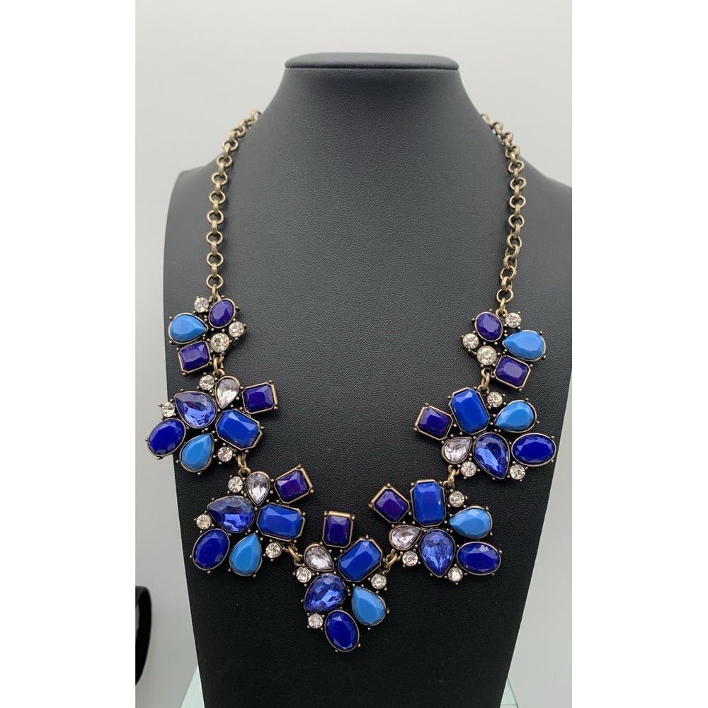 Perry Street Rocksbox Antiqued Gold Tone Necklace With Blue &‎ Clear Rhinestones
